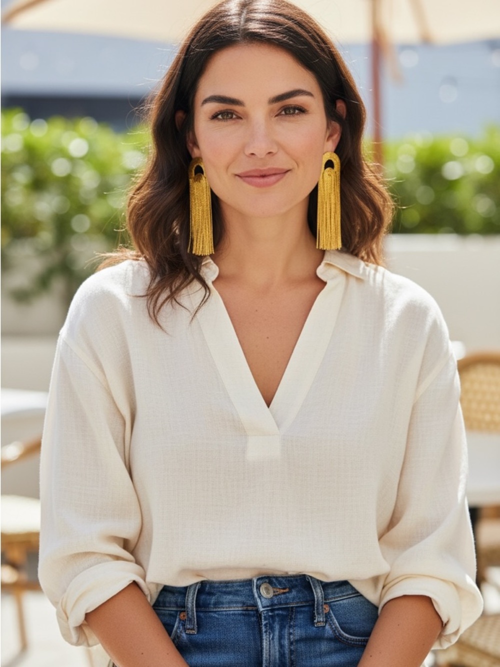 Gold Metallic Fringe Statement Earrings